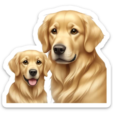 2 golden retrievers. 1 is taller and skinnier. The other is more normal size with lighter hair sticker