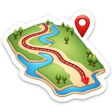 Create a realistic emoji of a map with a red route  sticker