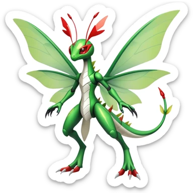 Cool Edgy Shiny Futuristic Ethereal Legendary Kartana-Digimon-Schyther-Flygon-hybrid full body with butterfly wings sticker