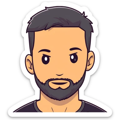 young man with wheatish skin, beard, age 24, wearing black tshirt sticker