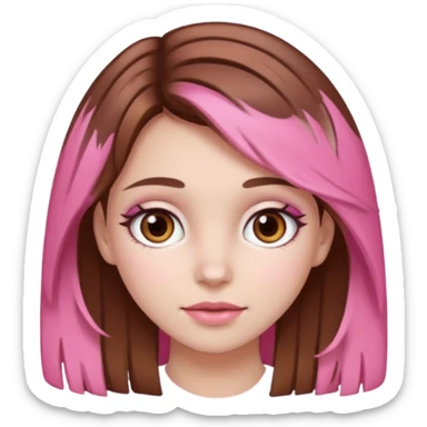 white skined girl with brown hair and brown eyes and pink highlights sticker