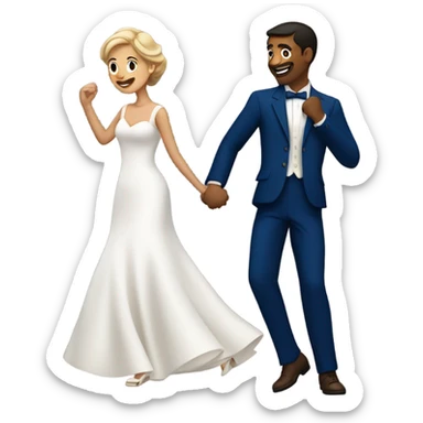 Puerto rican beard short brown hair with blue hat and navy blue suit first dance with blond long hair girl with white  wedding dress  sticker