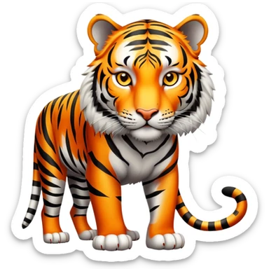 cinematic- noble-tiger-realistic-full-body-standing-emoji,-massive-striped-frame-exuding-power-and-grace,-bold-orange-fur-with-thick-black-stripes,-head-tilted-dramatically,-piercing-yellow-eyes-focused-intensely,-simplified-yet-realistic-focused-features,-highly-detailed,-glowing-with-an-almost-sarcastic-glow expressive eyes sticker