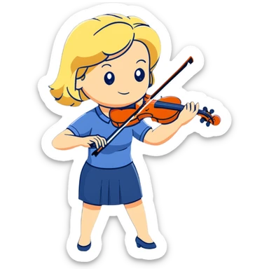 Full body of middle-aged blonde woman playing violin, standing position sticker