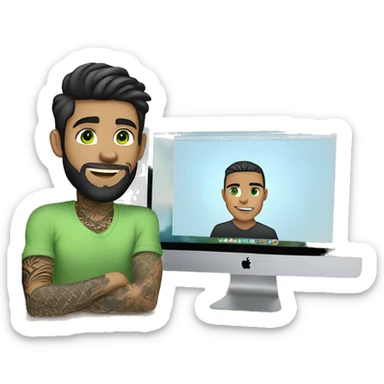 male, light skin, dark short hair, green eyes, beard and arm tattoos works on macbook male, light skin, dark short hair, green eyes, beard and arm tattoos works on macbook sticker