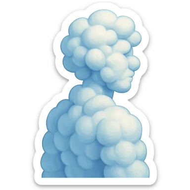 person fully made of voluminous cartoon clouds, shoulder view, looking straight sticker