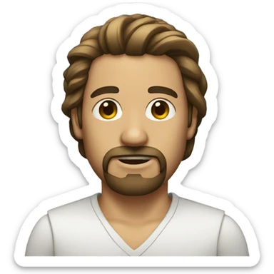 Men with long, tied hair and a goatee sticker