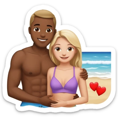Black man white girl in love on beach  sticker