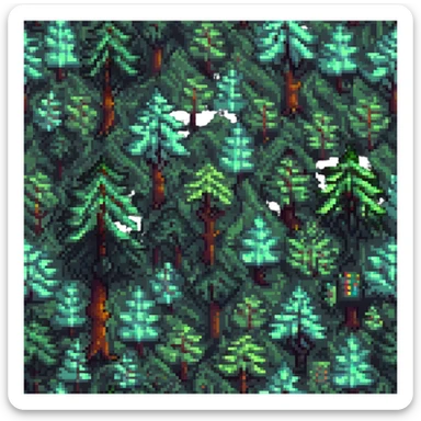 pixel art misty forest, retro style, warm muted colors, subtle grain, nostalgic aesthetic sticker