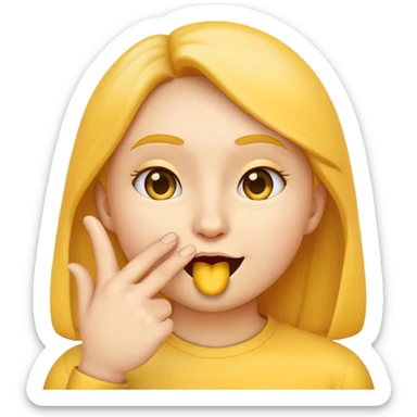 emoji face making shush gesture with finger on lips, other hand pointing at jaw, pressing cheekbones sticker
