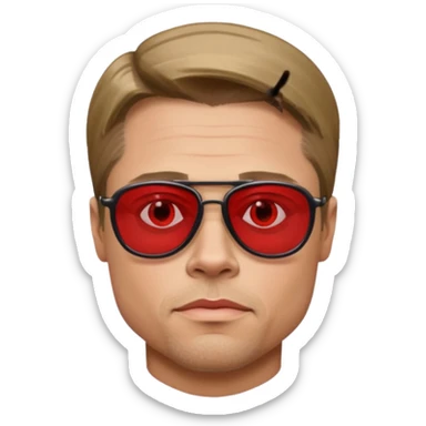 Brad Pitt, wearing dark glasses with red lenses, very serious sticker