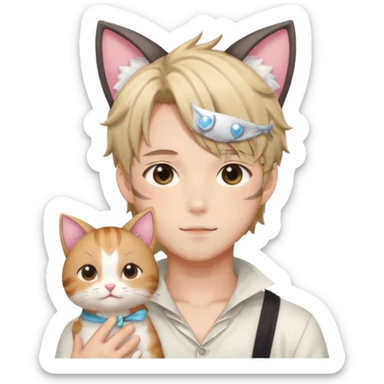 Shiny Blushing Cute Kawaii Handsome Shoujo Anime Man with Cat Ears Trending Style Cottagecore  sticker