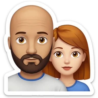 Couple. A bald man with dark brown beard and a woman with white skin and dark-yellow-auburn-brown hair. Different skincolor. sticker