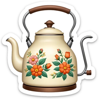 Vintage kettle with flower design sticker