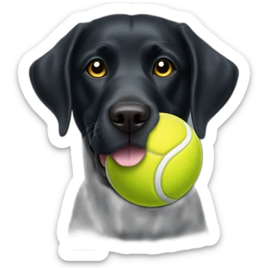 black labrador dog holding a yellow tennis ball in its mouth sticker