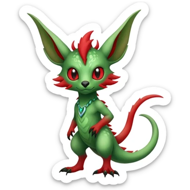 Cool Edgy Green Red ethereal Fionbri-Vernid-Trico-animal-creature full body sticker
