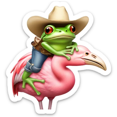 Frog on a flamingo wearing a cowboy hat sticker