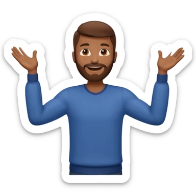 A man with brown hair and beard with his arms open wide waiting for a hug sticker