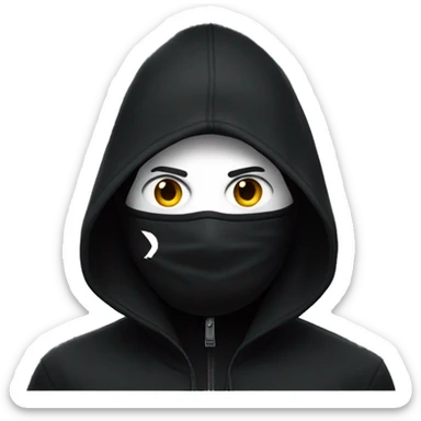 man wearing a black cap with a Nike logo, fully covered by a black mask that hides the entire face and head, under a black closed-zipped hooded jacket sticker