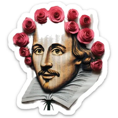 Shakespeare made of newspaper cuttings 420 roses flowers sticker