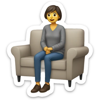 une brune assise dans un canapé avec un pull gris  sticker