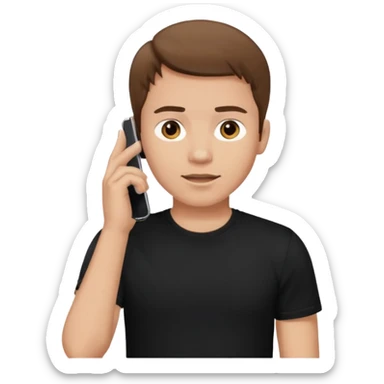 man with brown hair talking on the smartphone at the ear sticker