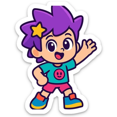 PK XD character, cute and expressive, big eyes, cartoon style sticker