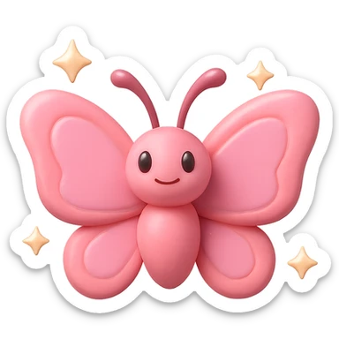 cartoon 3D pink butterfly with sparkles, transparent background sticker