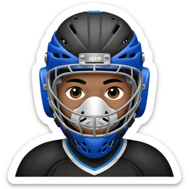 Black player of  ice hockey  who have  a goalkeeper mask which have small holes  sticker
