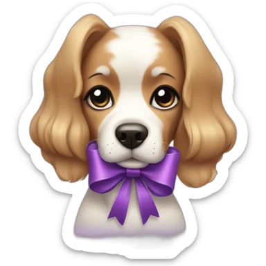 coquette dog with purple bow sticker