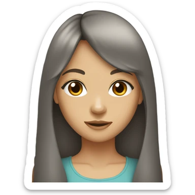 girl with long brown hair with bangs and gray eyes sticker