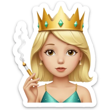 Blonde girl smoking wearing a birthday crown with sparkles around her sticker
