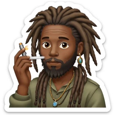 Black guy smoking a vape with dreds and a beard sticker