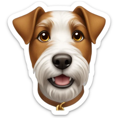 white and brown terrier dog sitting down with brown spots on his right ear sticker