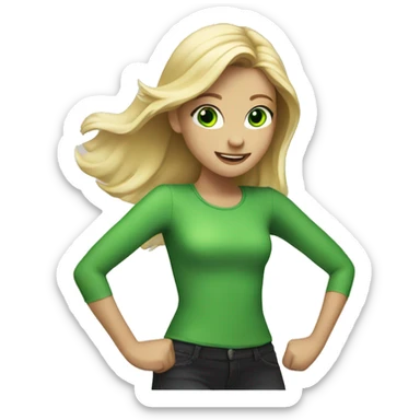 Girl with blonde hair and green eyes dancing sticker