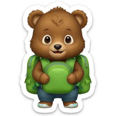 baby bear wear green backpack sticker