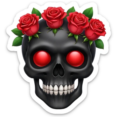 black skull with red flowers sticker