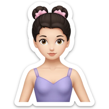 white girl with one ballet bun, dark hair,  sticker