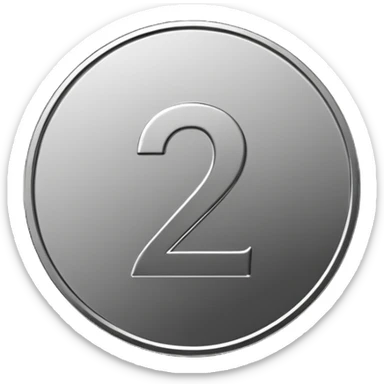 Emoji icon of a metal coin with engraved number 2, minimalist style, isolated, only metal color sticker
