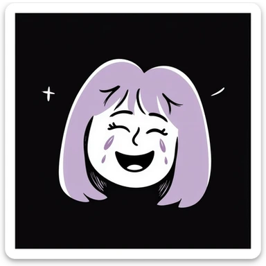 face with big smile and tears of joy emoji, hand-drawn chalk style, soft lilac color palette, rough doodle-like texture, looks like pastel chalk on a dark surface, aesthetic and emotional, suitable for Telegram channel sticker