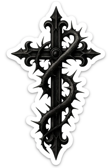 gothic style goth cross with thorns sticker