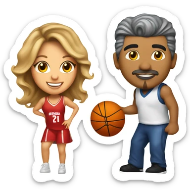 Mariah Carey playing basketball with George Lopez sticker