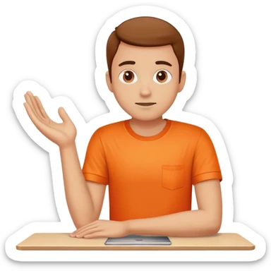 человек в оранжевой майке опирается руками будто о стол sticker