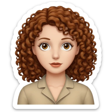 A white woman with brown curly hair and black eyes sticker