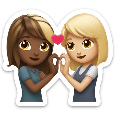 Two blonde and brunette friends make a heart with their hands together sticker