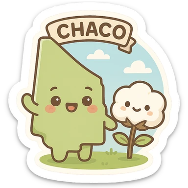Chaco province emoji, map shape, cotton plant, blue sky, cheerful clear style sticker