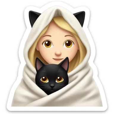 Black cat with White girl cosy under a blanket sticker