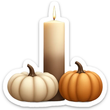 Candles and pumpkins emoji: A trio of soft beige pillar candles surrounded by mini cream and muted brown pumpkins, arranged in a clean, modern style. sticker