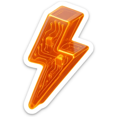 orange lightning bolt glowing in futuristic glossy circuit style sticker