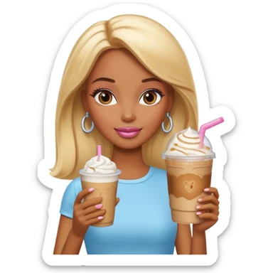 brown skin blonde barbie with iced latte sticker
